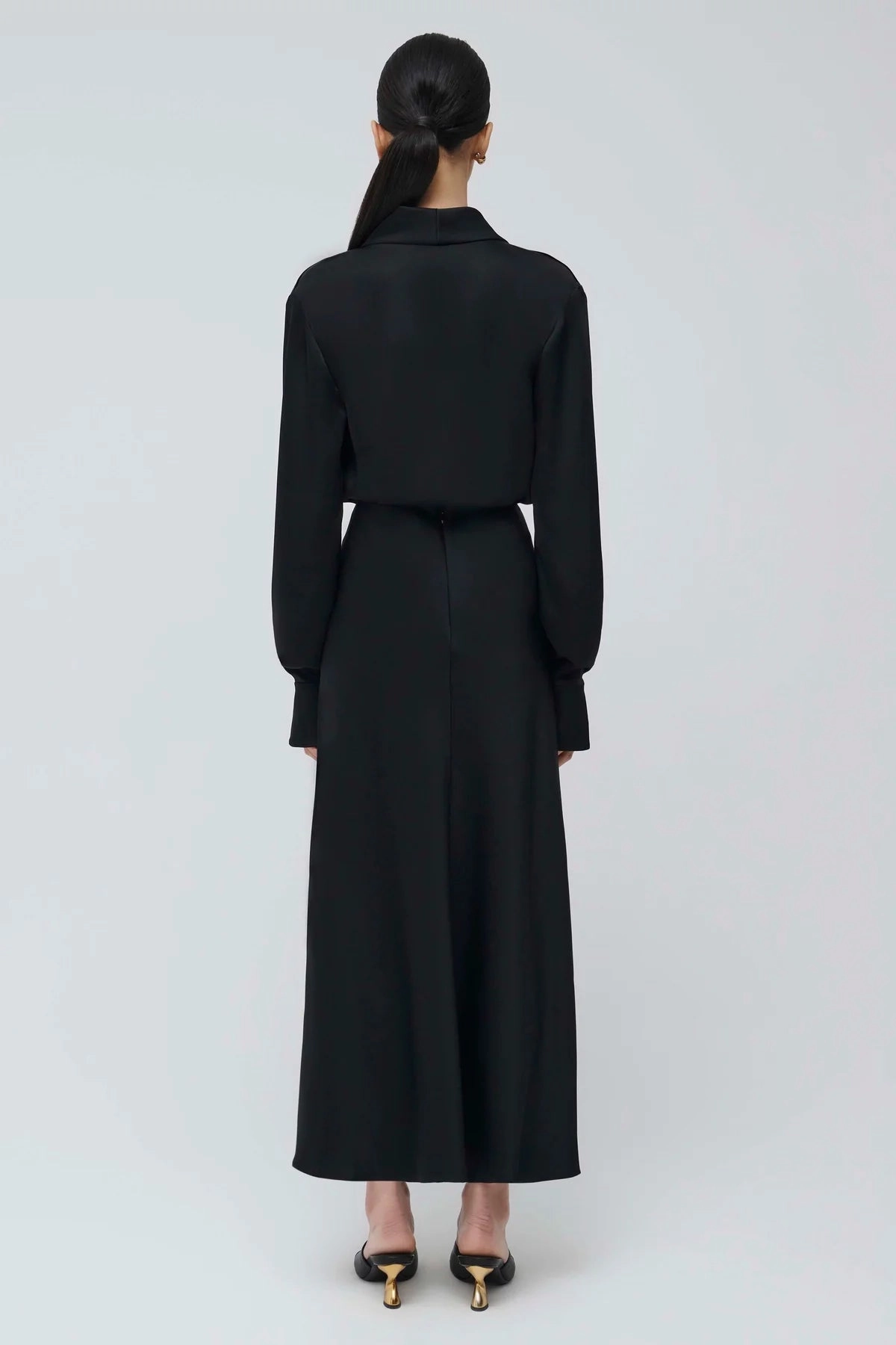 Maisey Long Sleeve V-Neck Blouse Black Mesh Panel Details WeightedHem