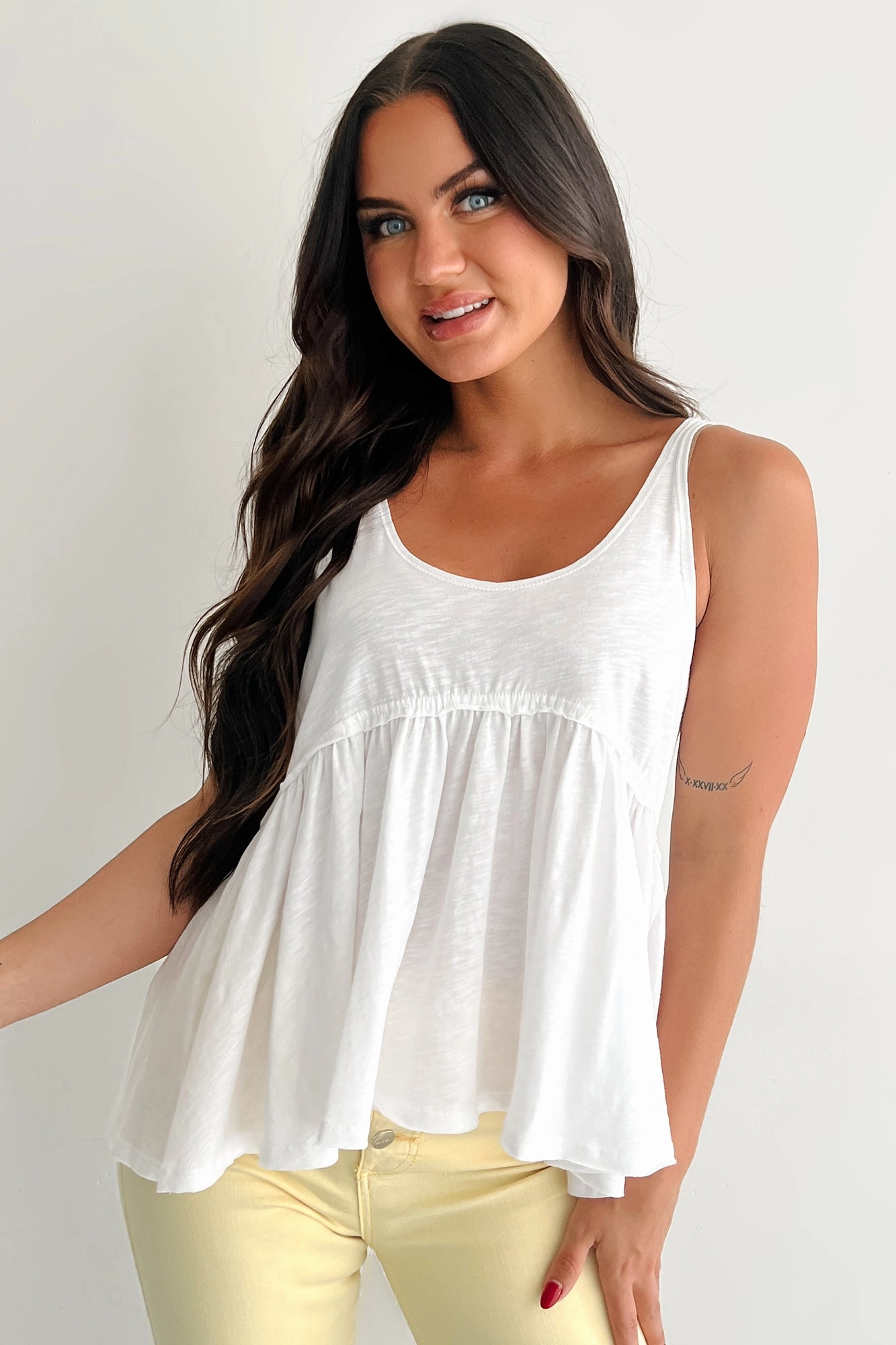 Booked By Brunch Sleeveless Ruffle Top (White) Quick Dry Blend