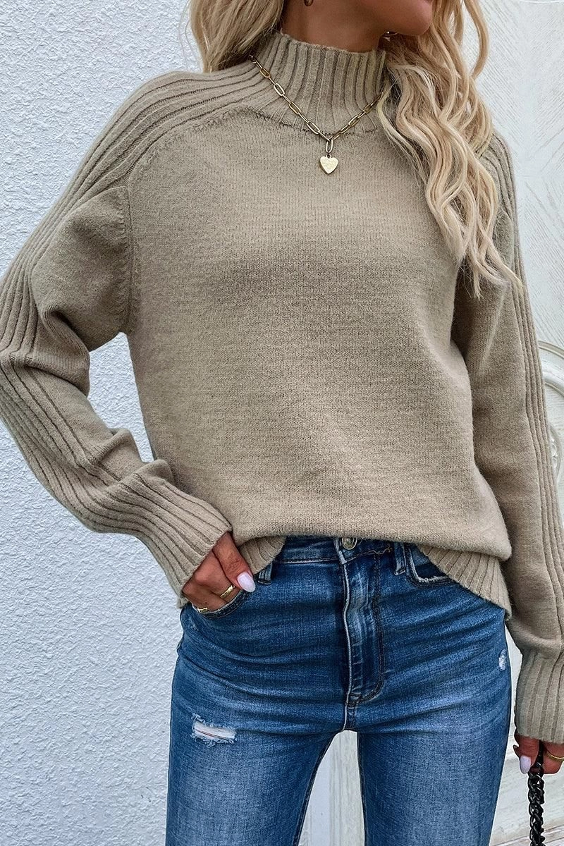 TURTLE NECK LONG SLEEVE CASUAL SWEATER Reinforced Stress Points Simple Style