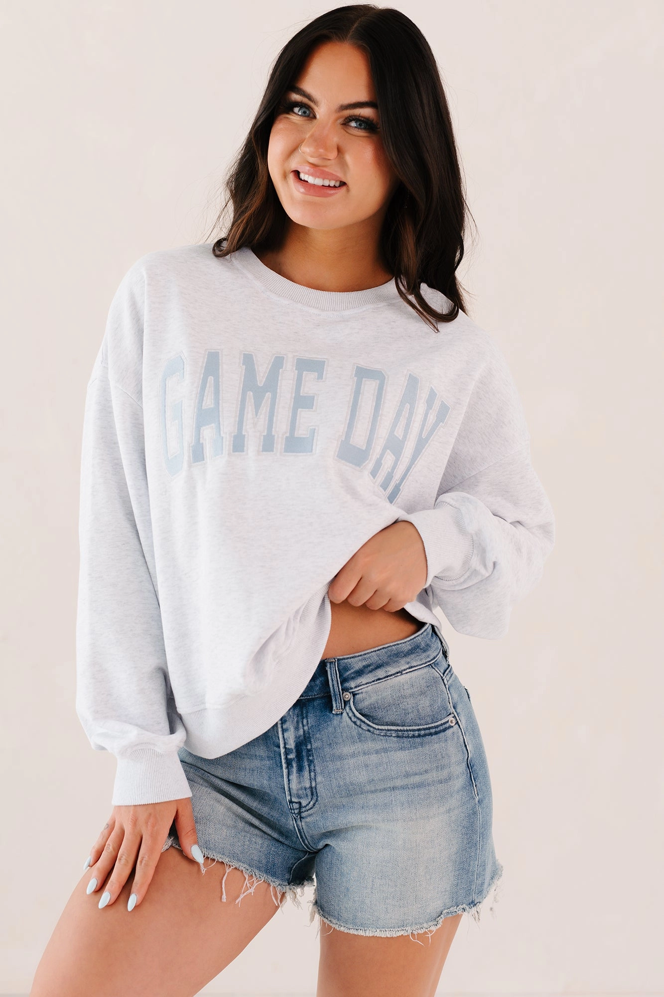 MultiFunctional Pocket Placement Durable Binding "Game Day" Embroidered Sweatshirt (Light Grey)