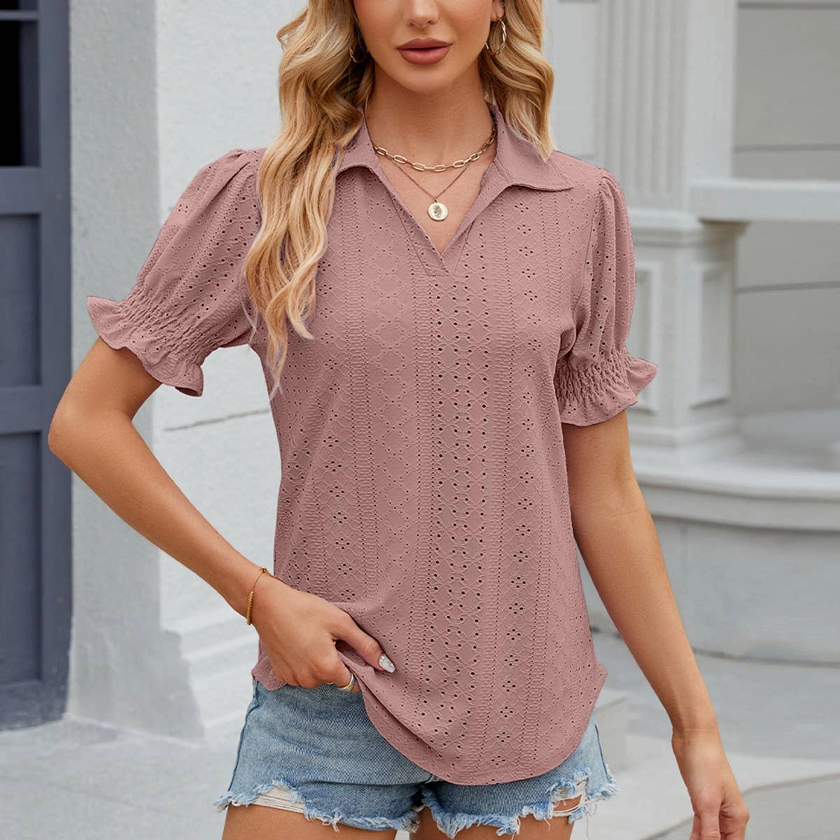 Ventilated Back Panels BREATHABLE POLO COLLAR SOLID SHORT SLEEVES TOP_CWTSTS0385