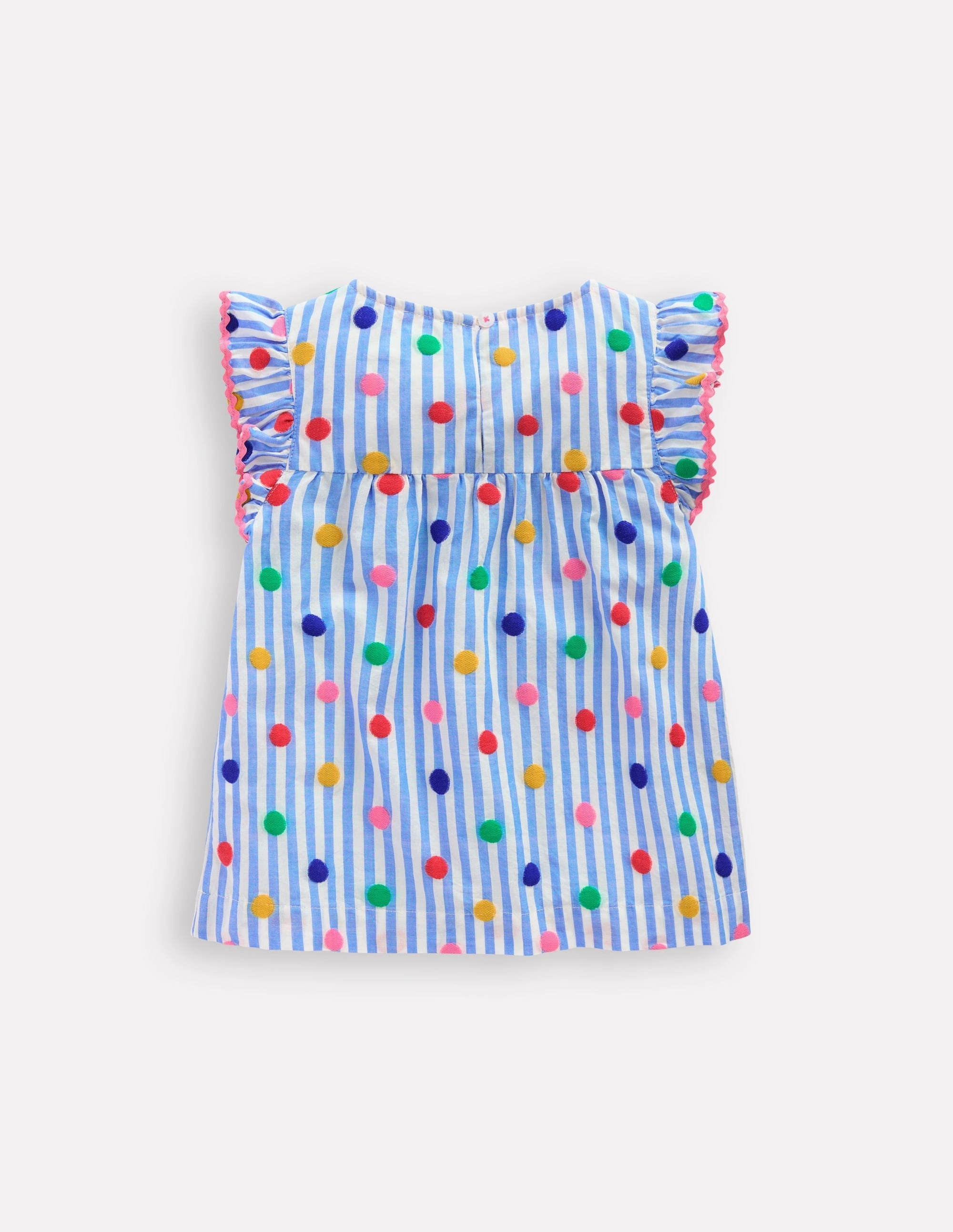 Sweat Absorbent Inner Layer Frill Sleeve Woven Top-Peacock Plume Blue Spot