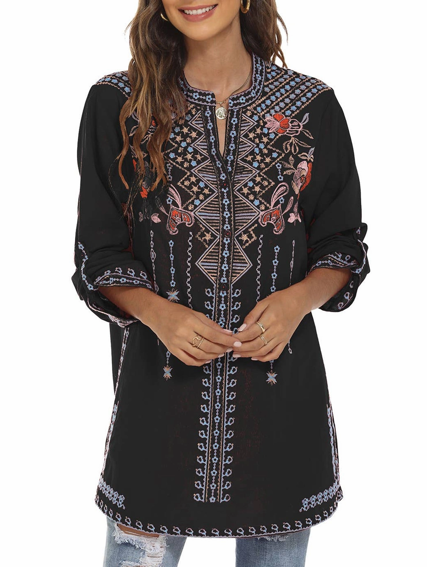 RecycledPolyester COTTON STAND-UP COLLAR EMBROIDERED SHIRT_CWTBLL0819