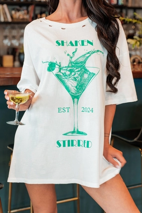 AdjustableCuffs Martini Darling Distressed Graphic T-Shirt (Ivory)