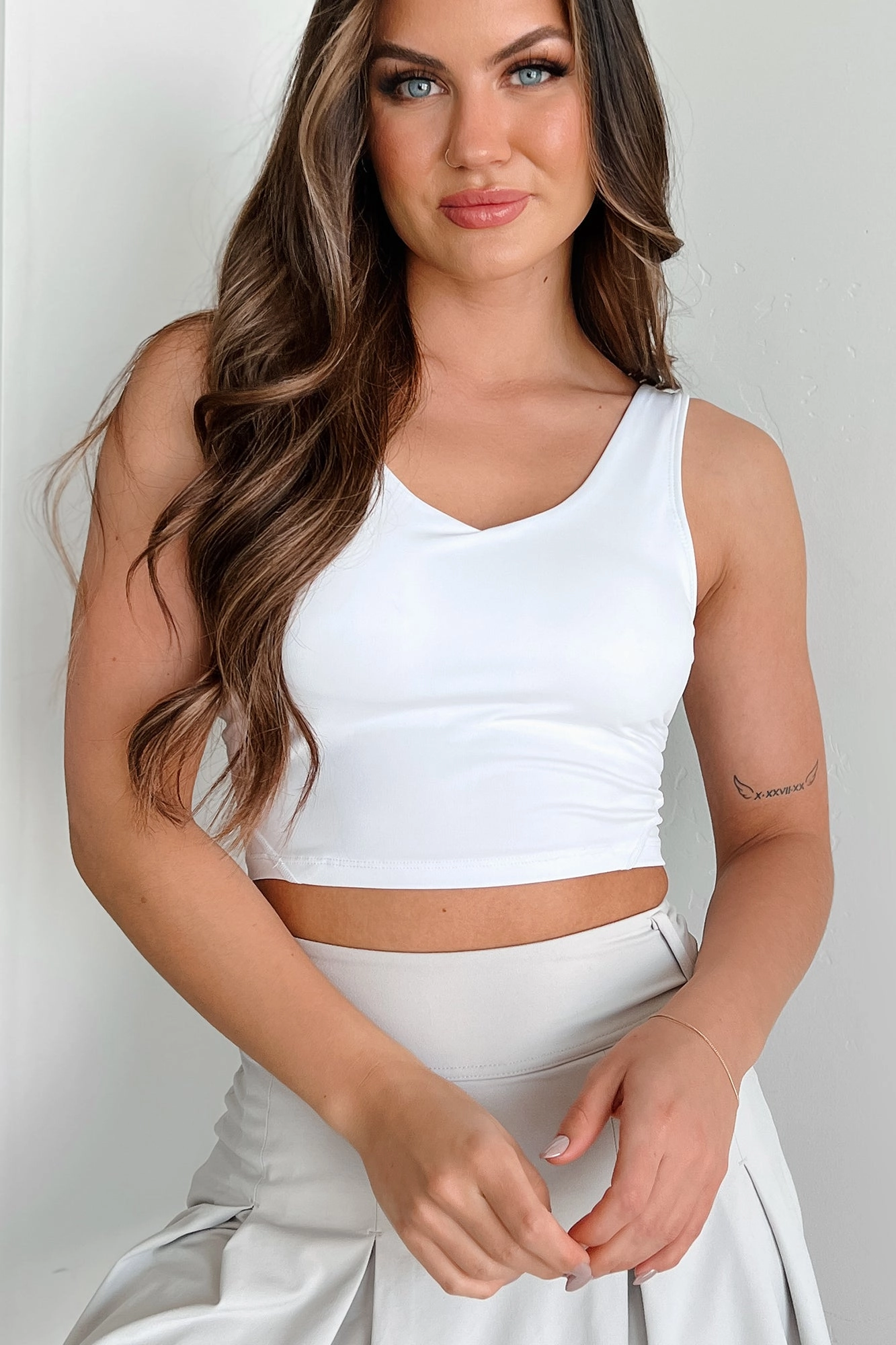 Ventilated Back Panels Breeze On By Brami Crop Top (Off White)