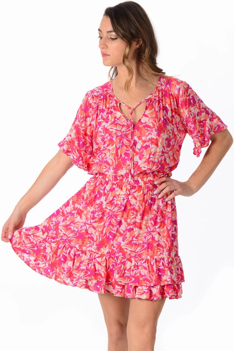 Courtney Dress / Fuchsia Floral Baby-Shower Flattering Fit for All