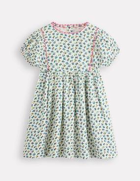 Sleek Silhouette Puff Sleeve Double Cloth Dress-Soft Ivory Ditsy Floral