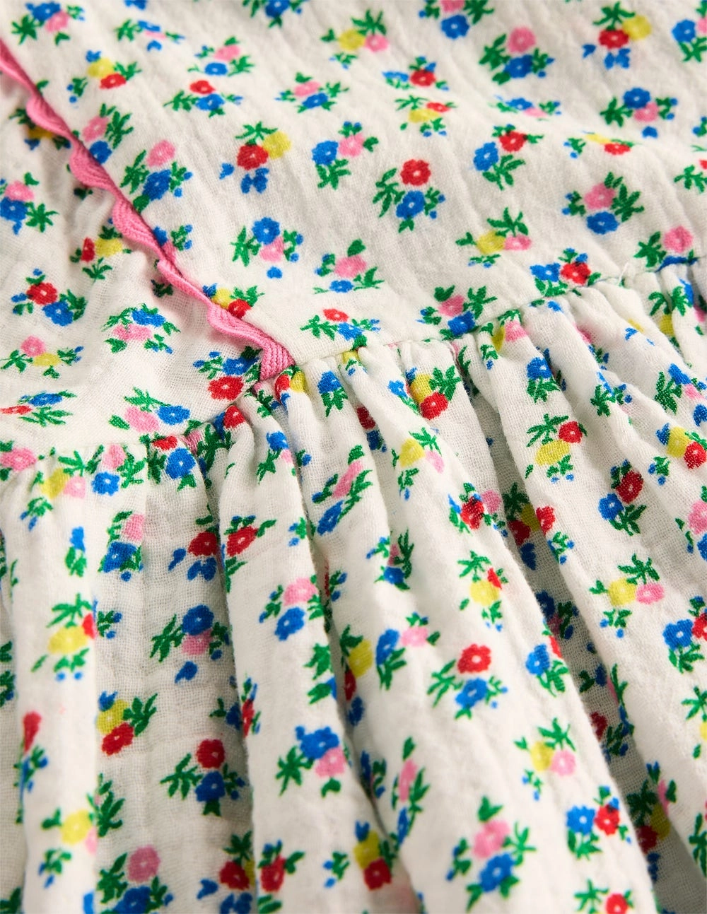 Puff Sleeve Double Cloth Dress-Soft Ivory Ditsy Floral Flare Hem