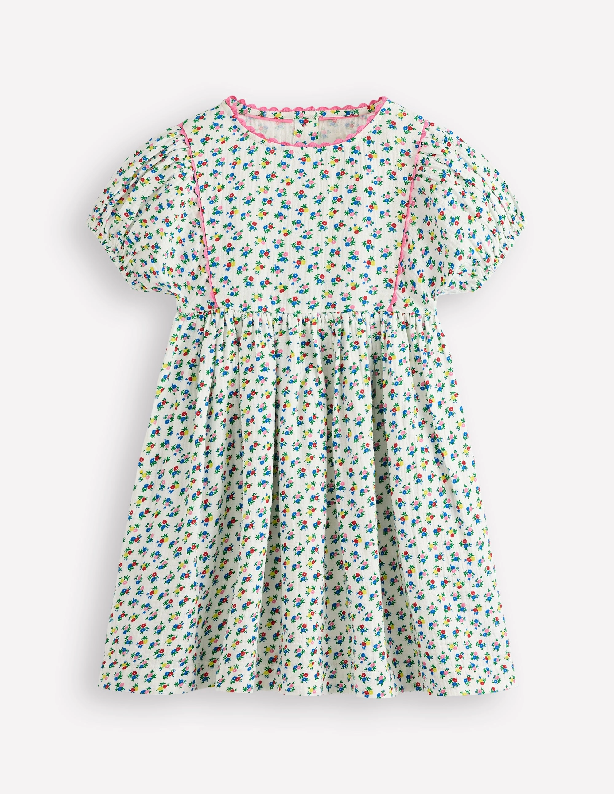 Sleek Silhouette Puff Sleeve Double Cloth Dress-Soft Ivory Ditsy Floral