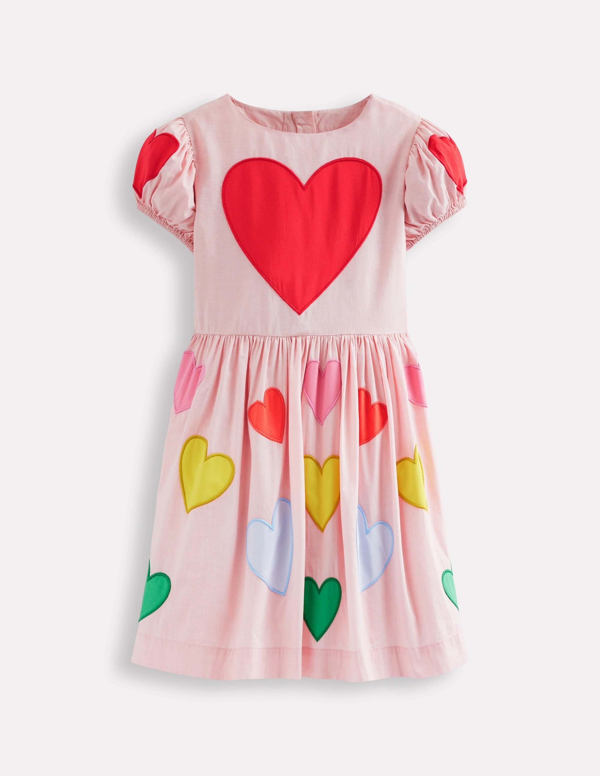 Chic Comfort Look Petite-Size Puff Sleeve Heart Dress-Light Pink Hearts