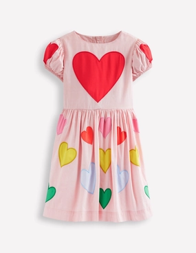 Casual Outfit Puff Sleeve Heart Dress-Light Pink Hearts