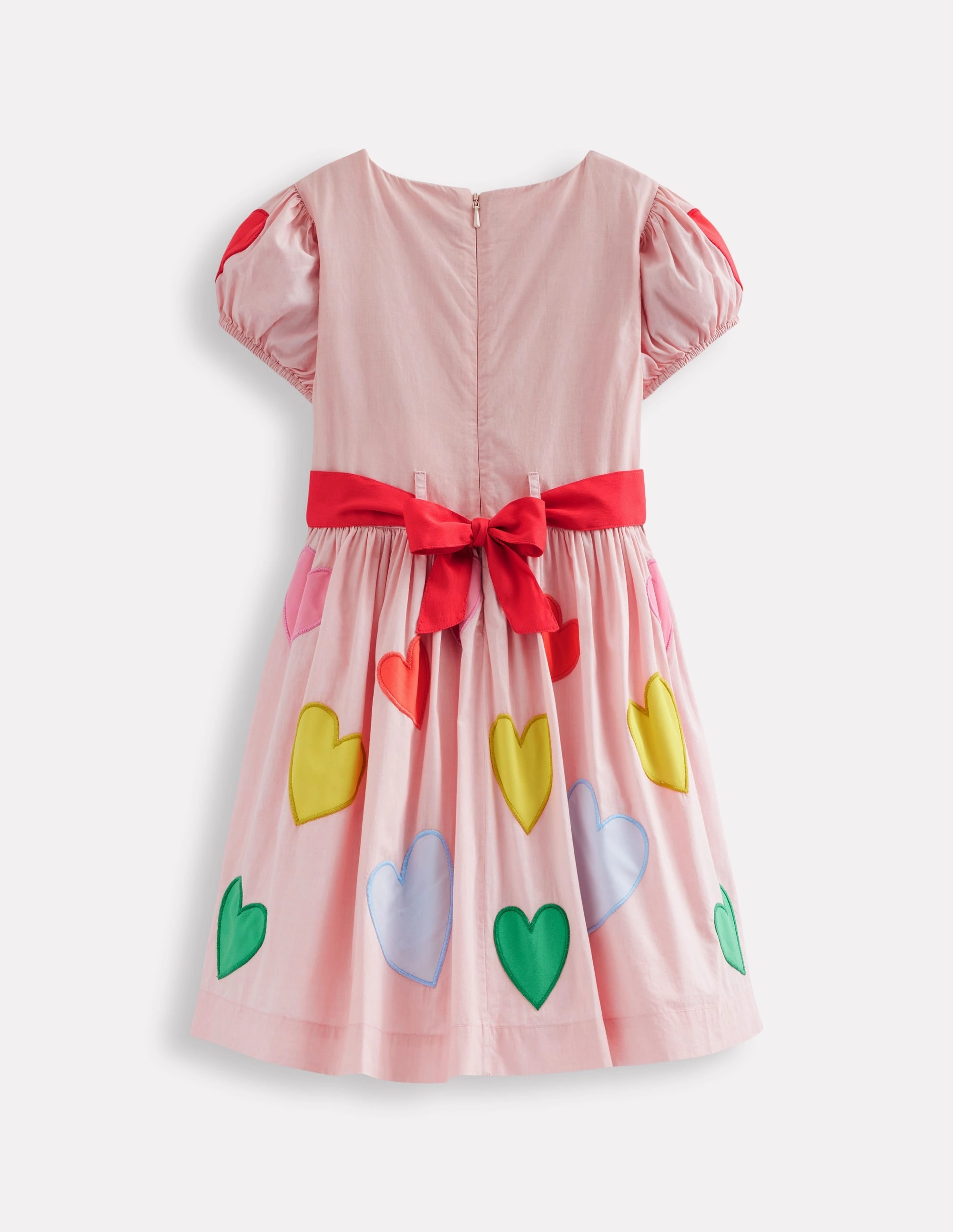 Luxe Fabric Simple Yet Elegant Puff Sleeve Heart Dress-Light Pink Hearts
