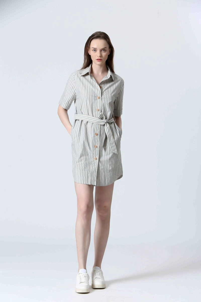 Formal Occasion All Season Style STRIPED BUTTON FRONT DRESS