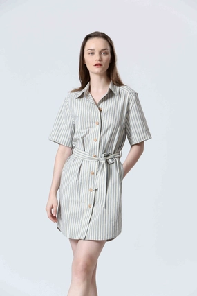 STRIPED BUTTON FRONT DRESS HypoallergenicFiber