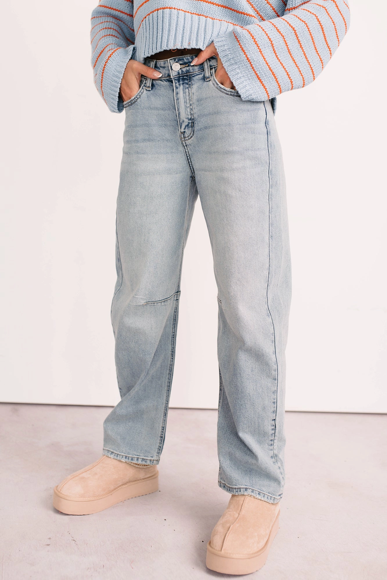 Stylish Appearance Brock High Rise Barrel Leg Kancan Jeans (Light)