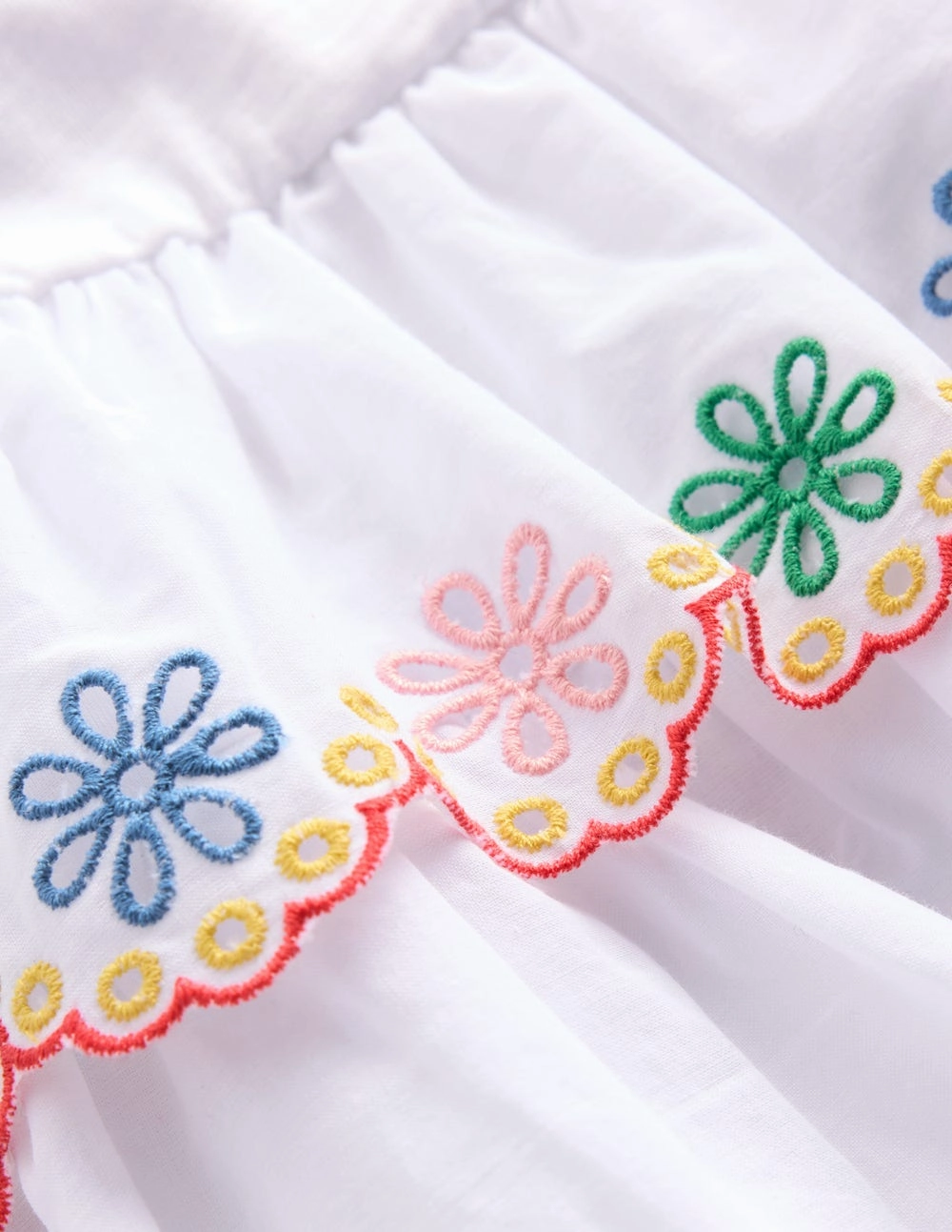 Elegant Charm Broderie Mix Jersey Dress-White Rainbow