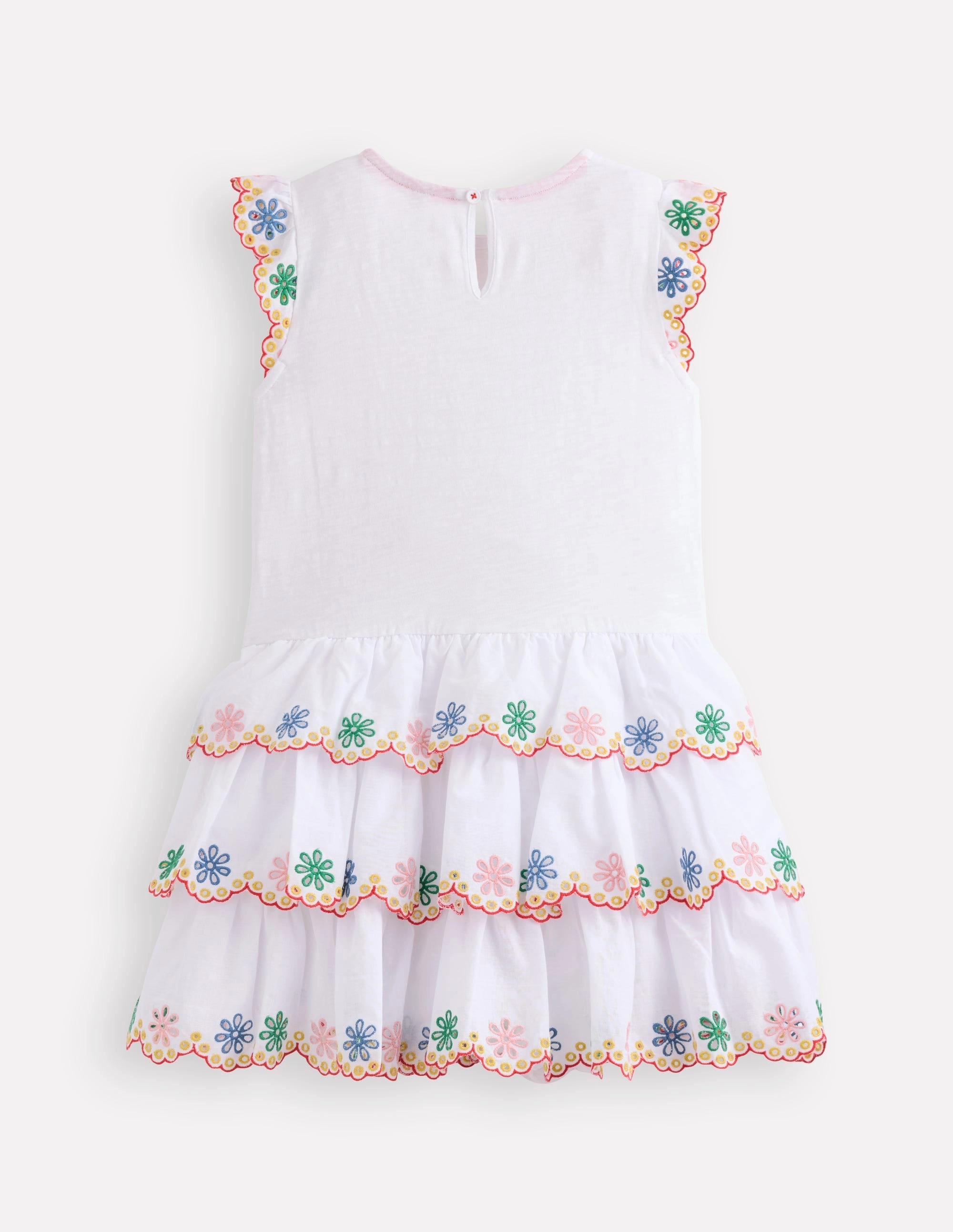 Layering-Piece Hidden Zipper Broderie Mix Jersey Dress-White Rainbow