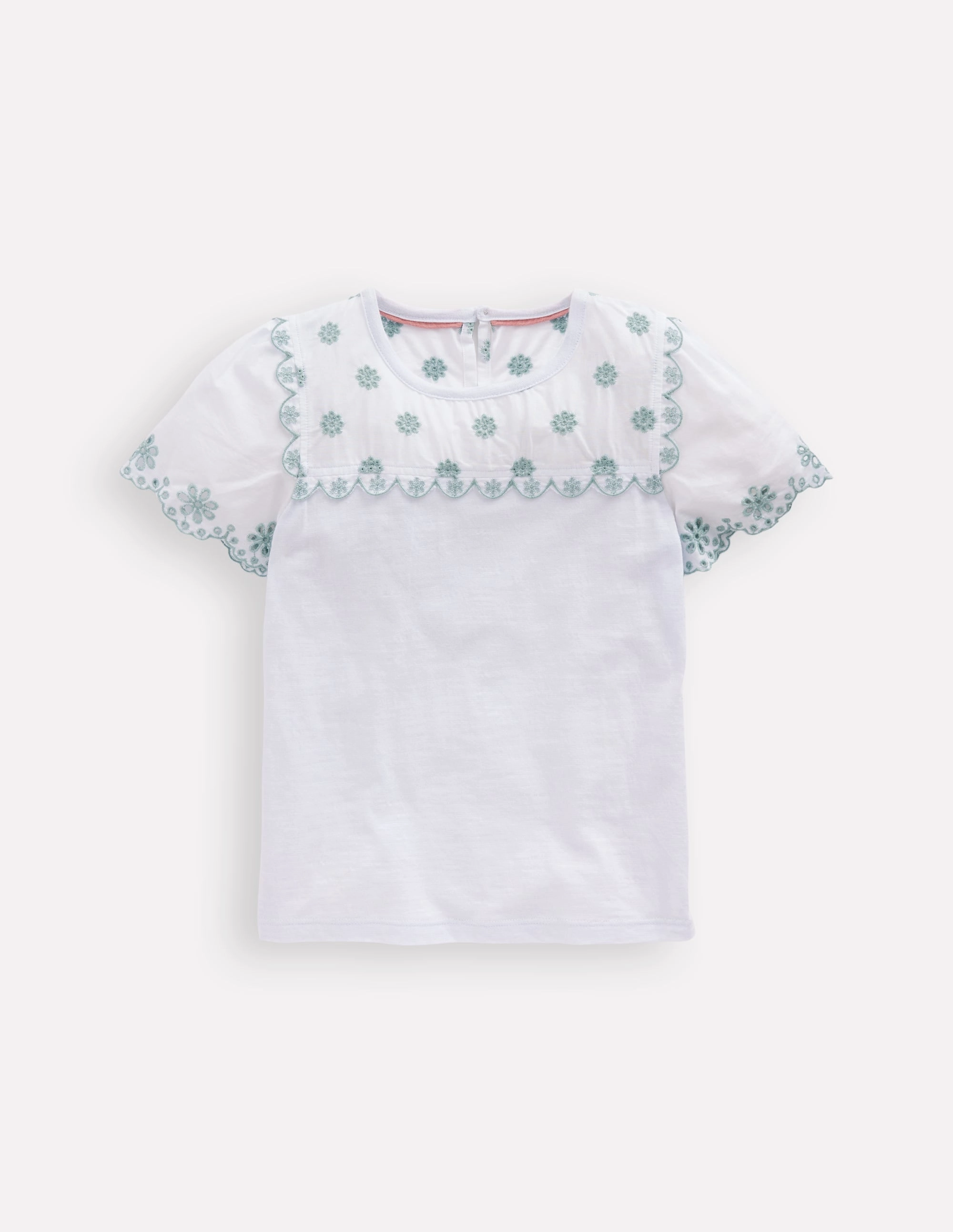 Broderie Sleeve Tee-White Seamless Knit Design
