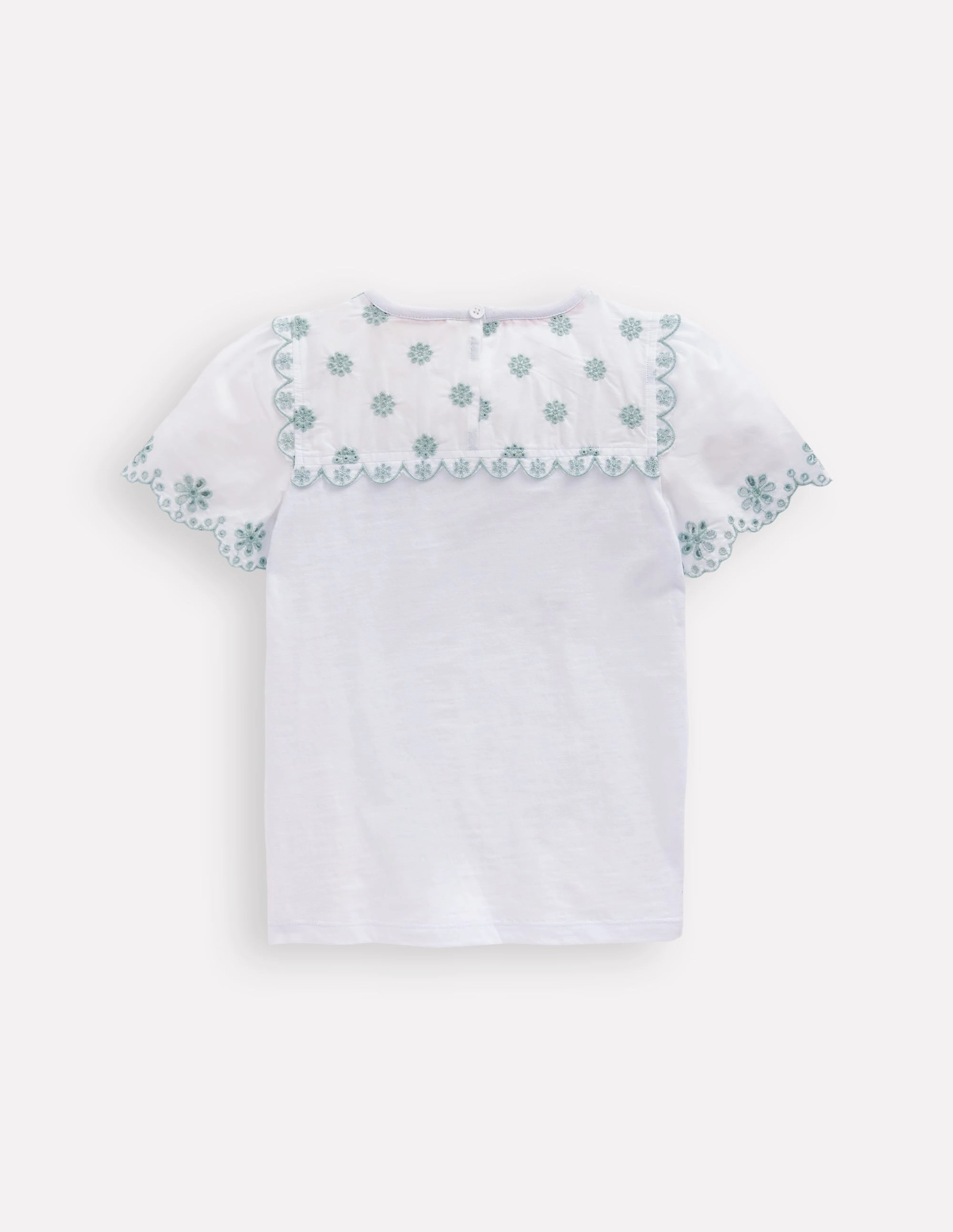Broderie Sleeve Tee-White Zero Waste Production Label Bonded Seam Innovation