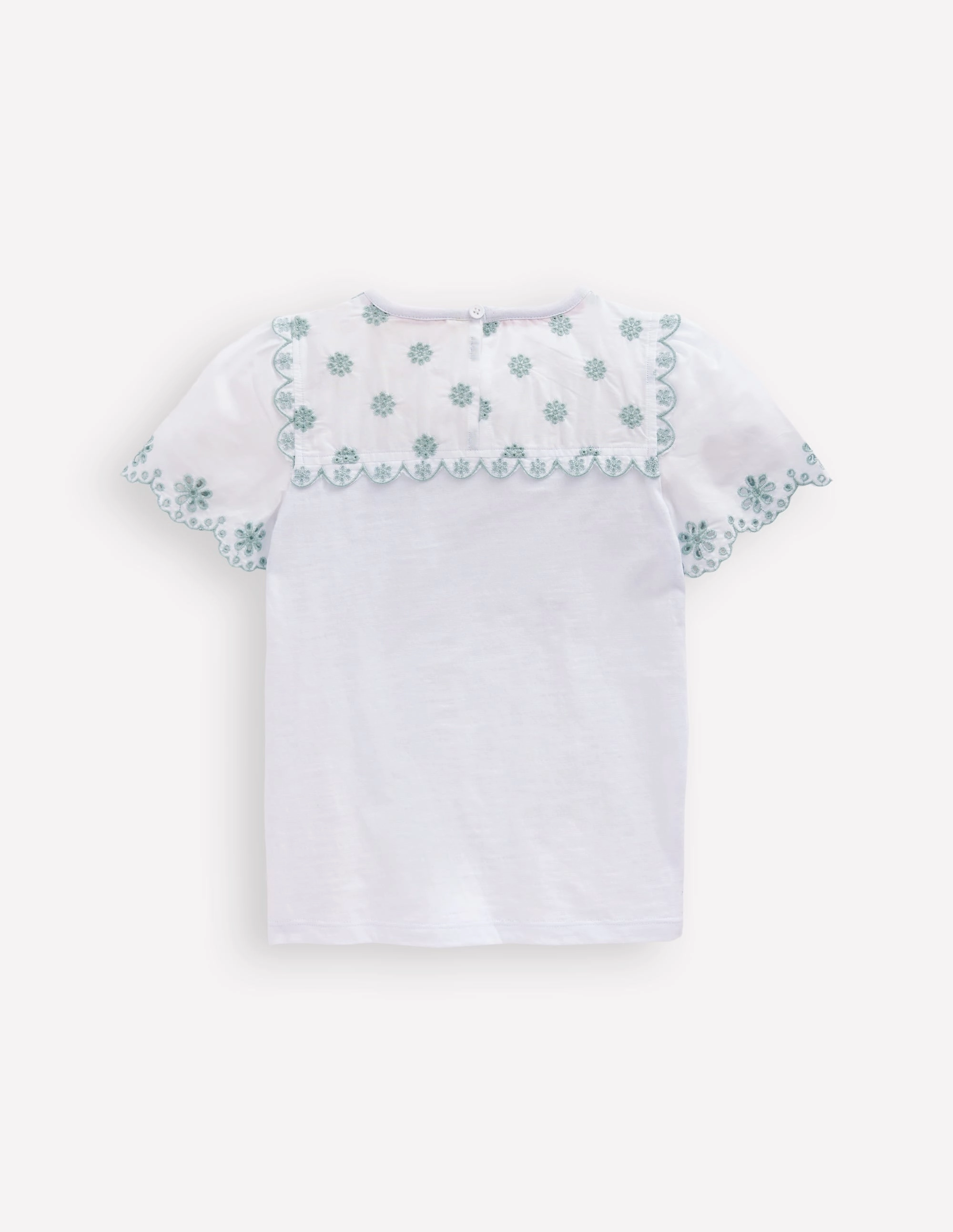 Modern Silhouette Broderie Sleeve Tee-White