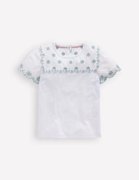 Easy Wear Winter Wardrobe Broderie Sleeve Tee-White