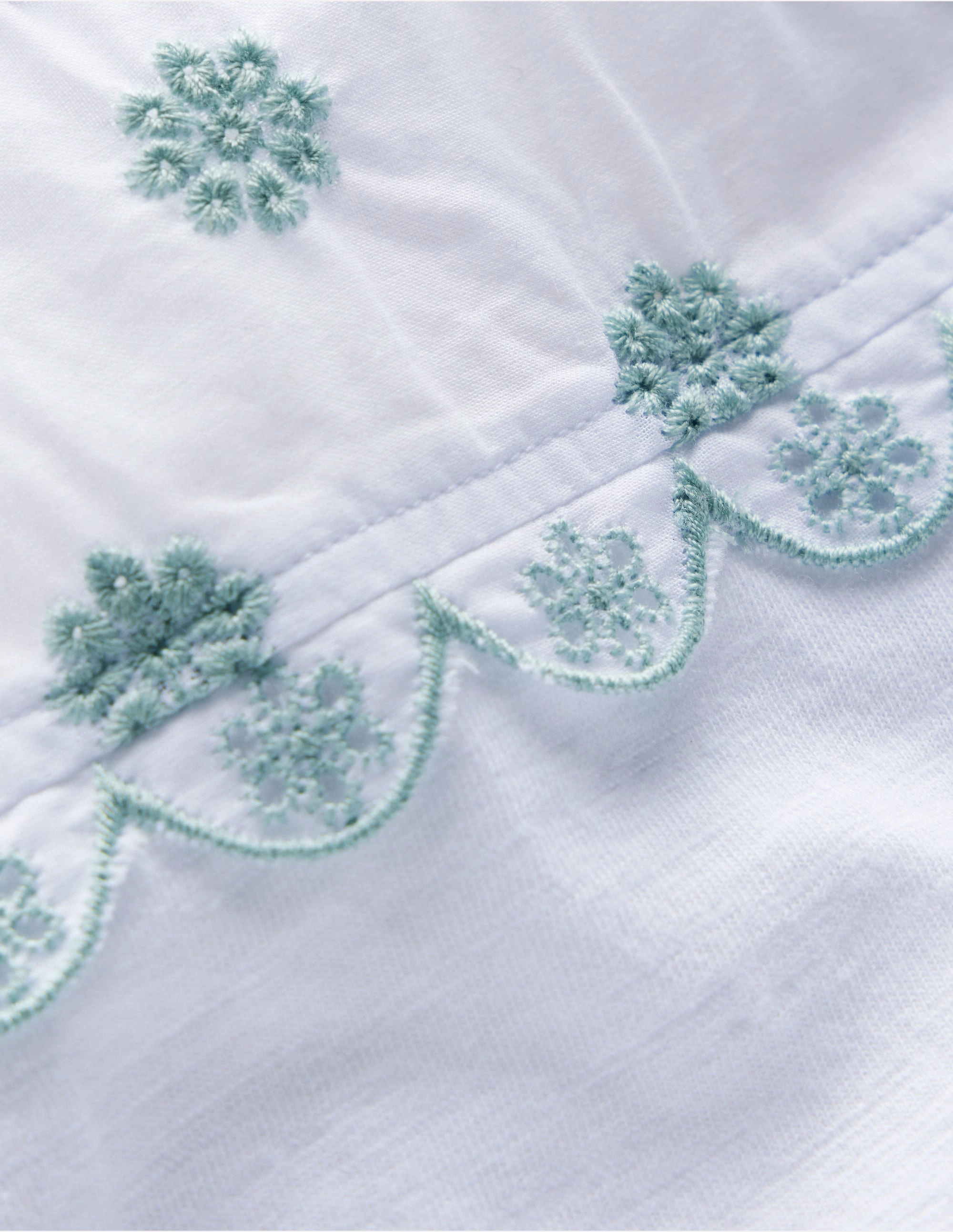 Broderie Sleeve Tee-White Soft Blended Fabric