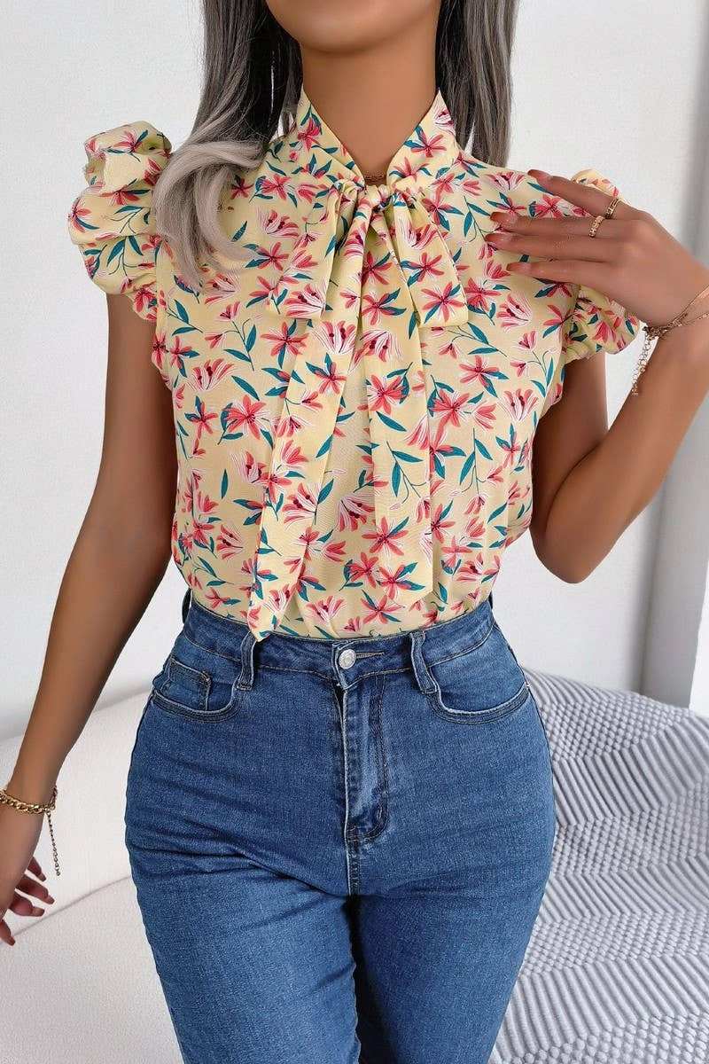 BROKEN FLOWERS WOOD EAR LACE BOW CHIFFON SHIRT_CWTSTSL0036 FlatlockStitching Layered Ventilation Zones