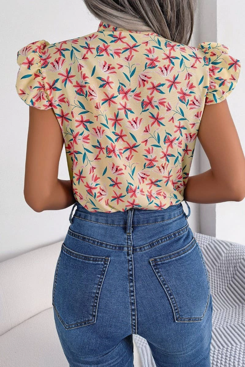 BROKEN FLOWERS WOOD EAR LACE BOW CHIFFON SHIRT_CWTSTSL0036 FlexibleWaistband