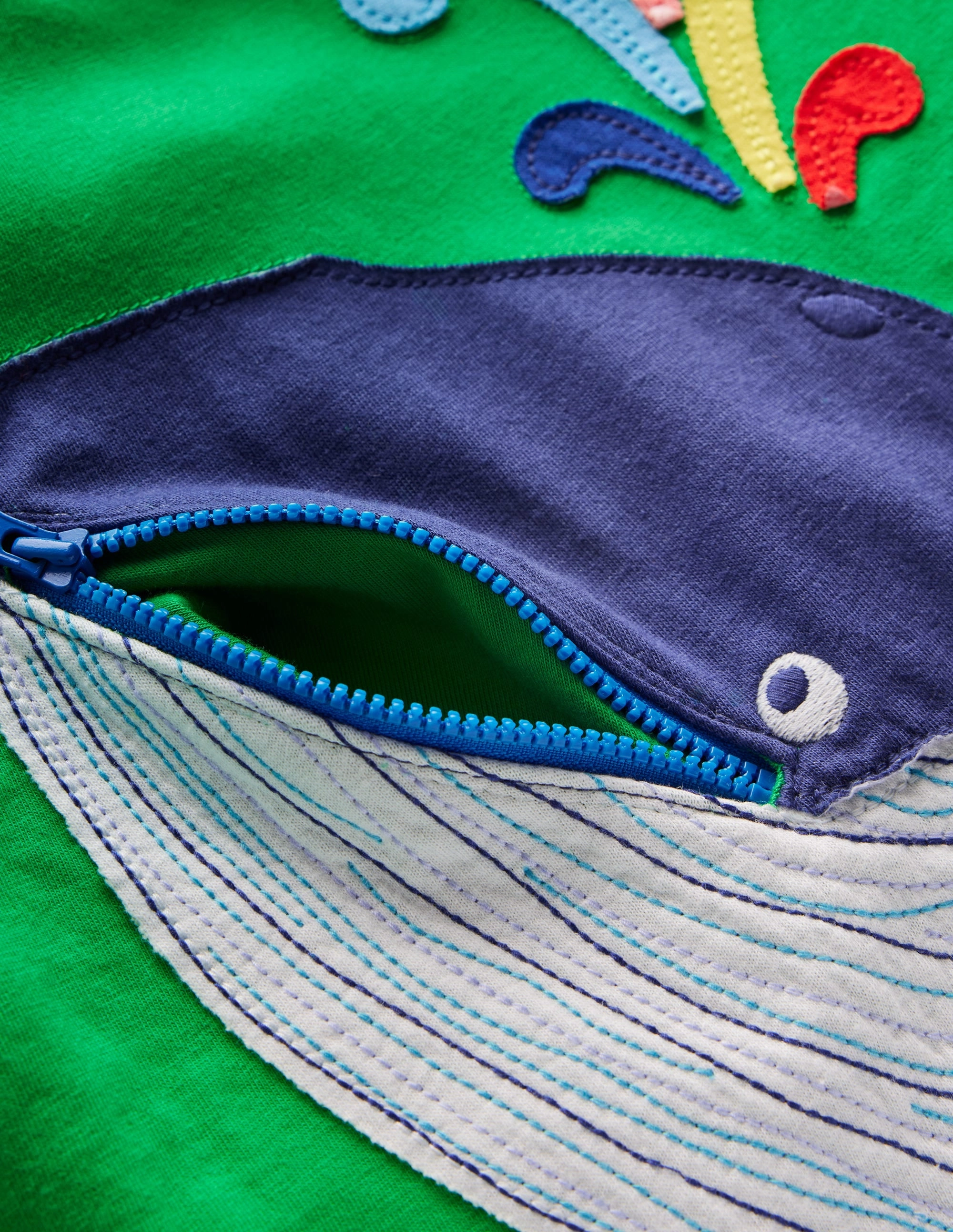 Airflow Optimized Weave BreathableBack Zip Applique T-shirt-Sapling Green Whale