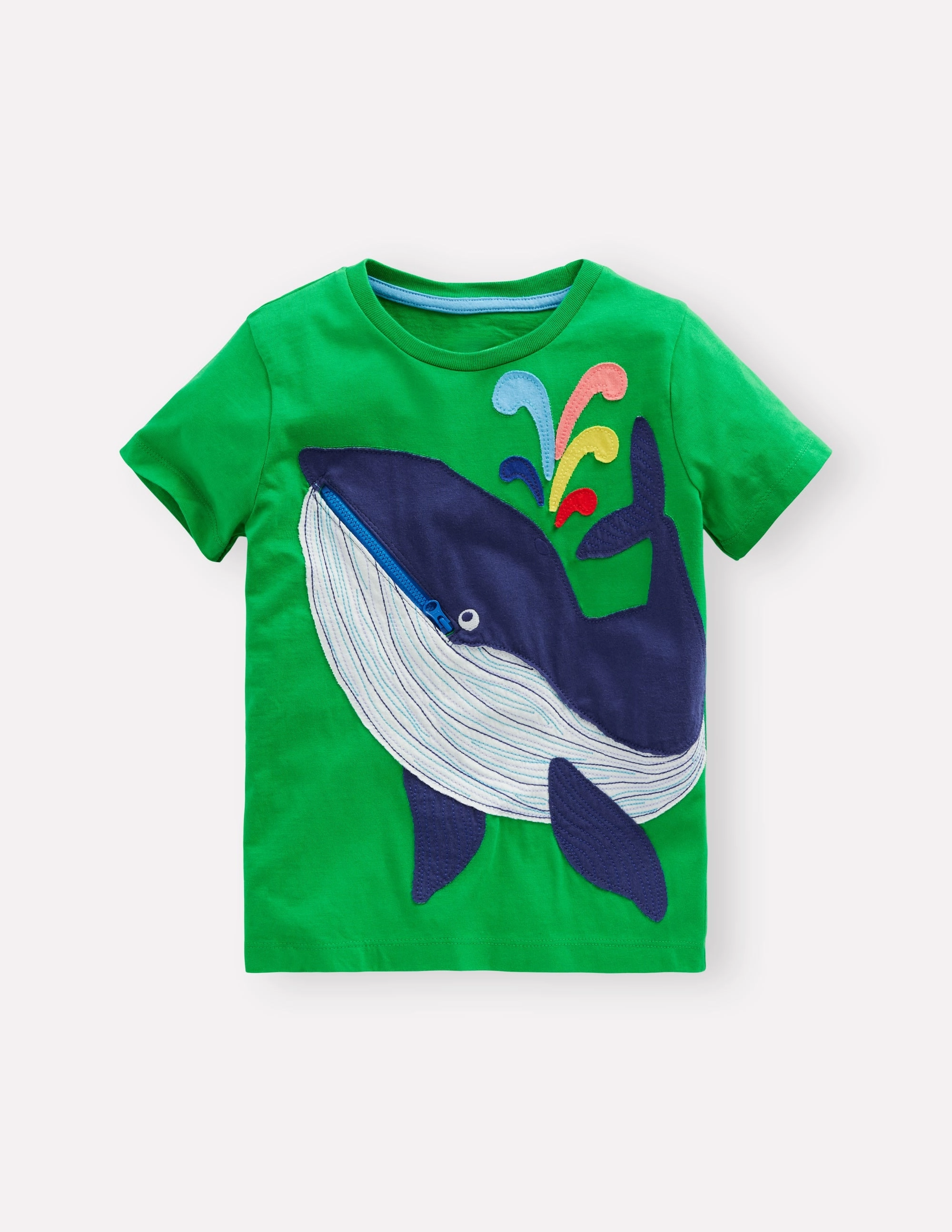 Ventilated Side Panels Zip Applique T-shirt-Sapling Green Whale