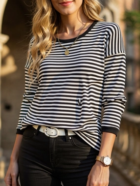 LowMaintenanceMaterial Contrast trim Striped Knit top
