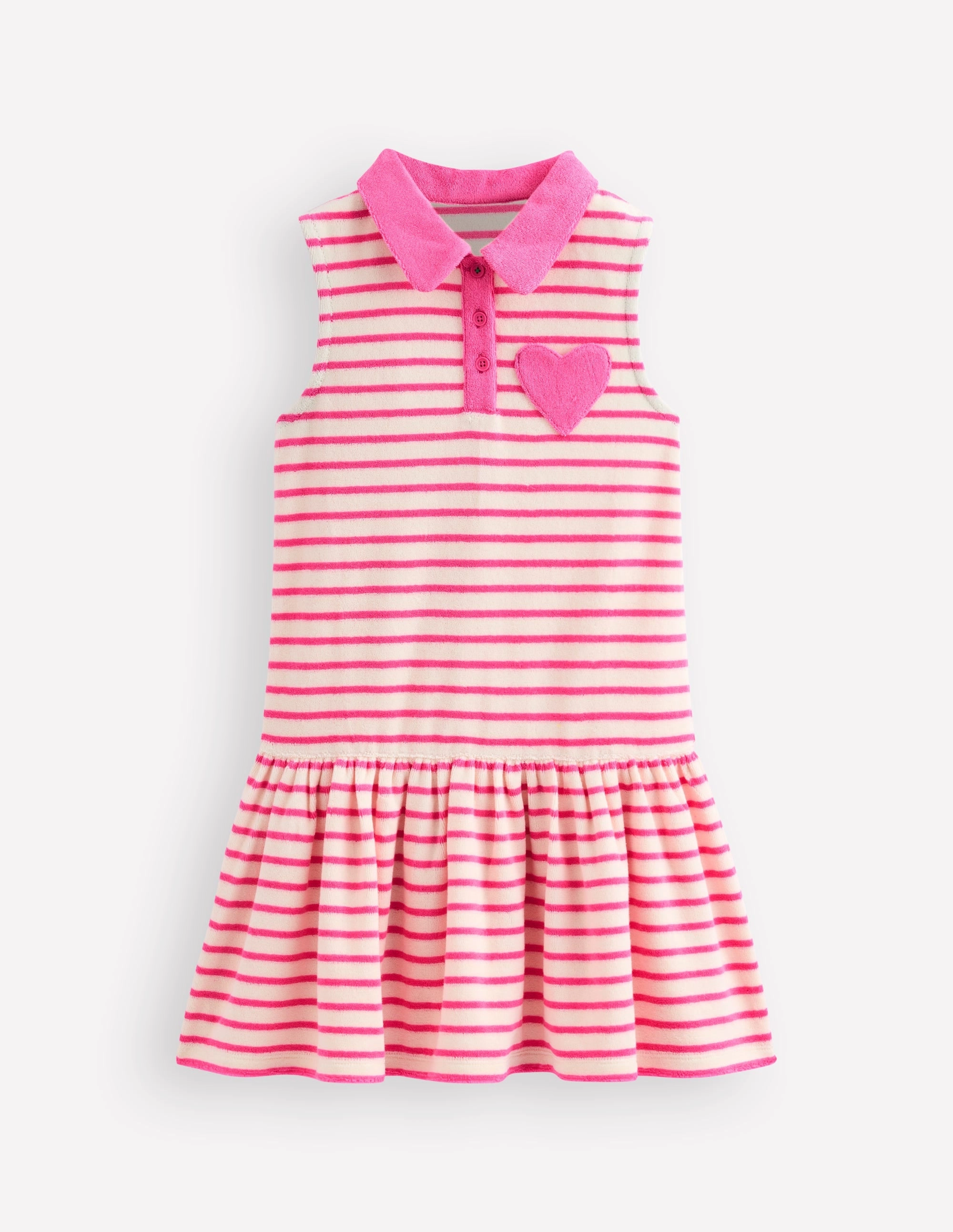 Towelling Polo Dress-Pink/ Ivory Stripe Geometric-pattern Silky Silhouette