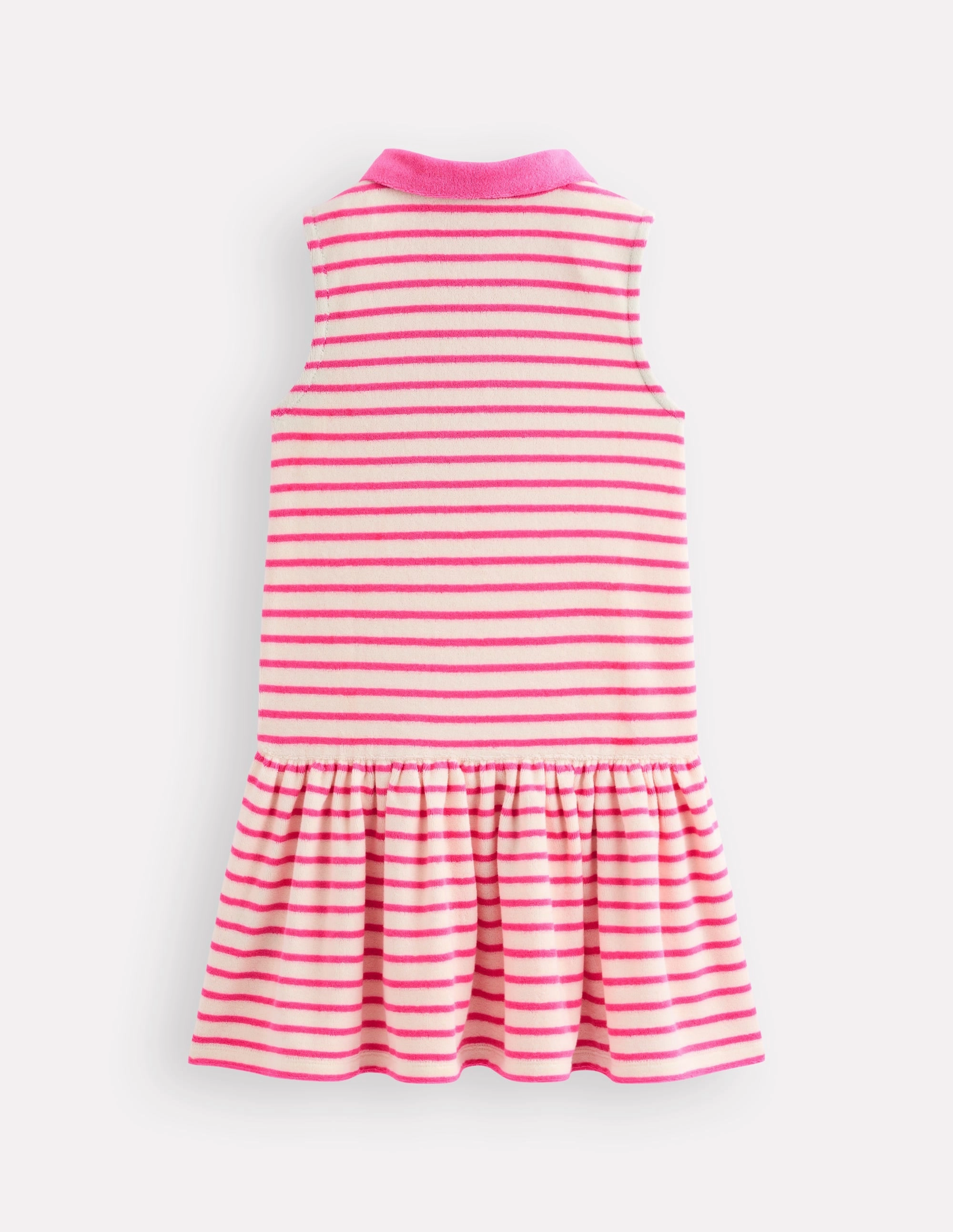 Sleek Drape Light Base Towelling Polo Dress-Pink/ Ivory Stripe