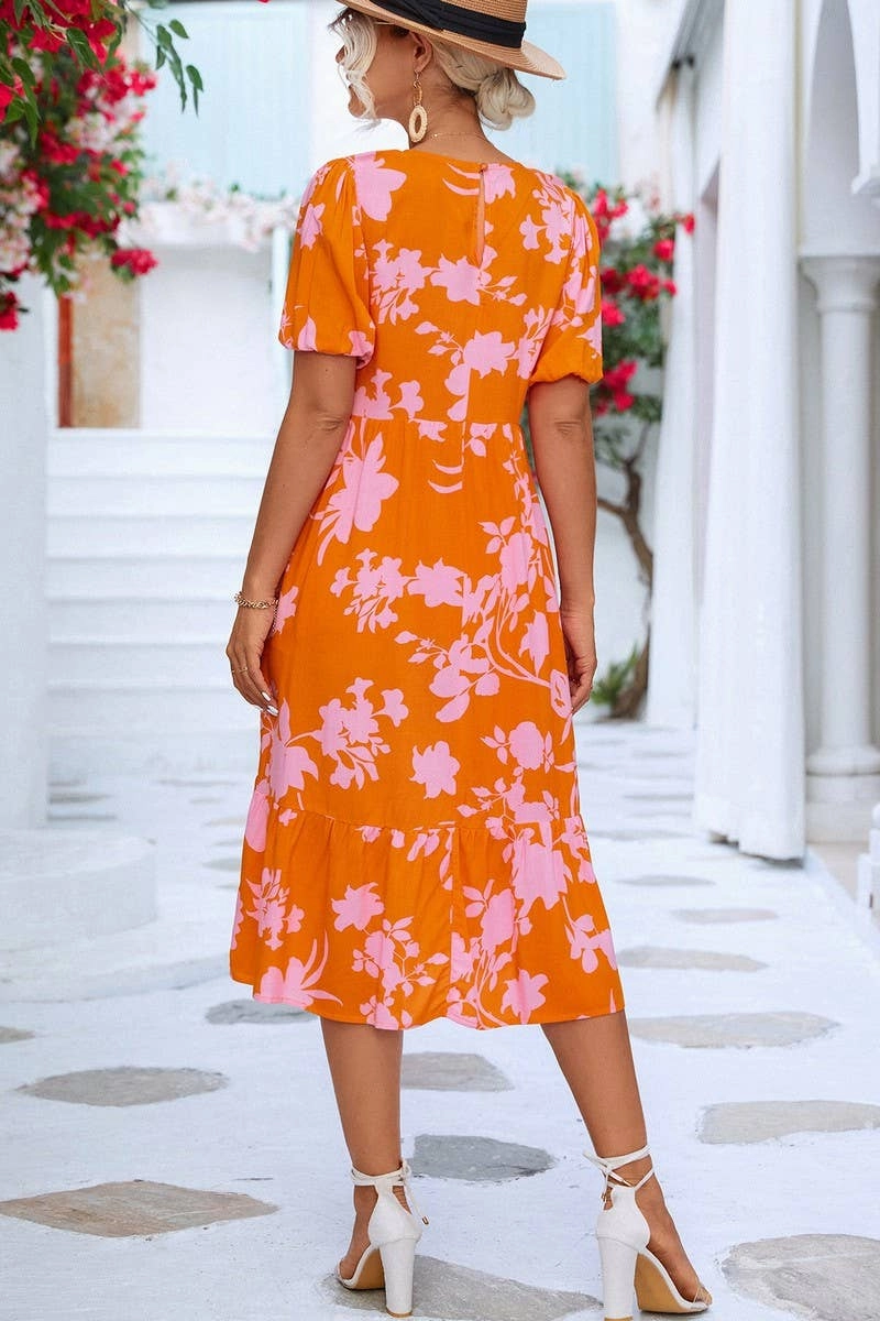 BUBBLE SLEEVE PRINTED DRESS_CWDSD2646 Versatile Look