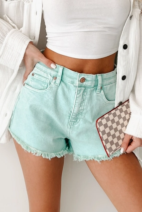 Bubblegum Bliss Washed Saige Denim Shorts (Mint) Adaptive Fit