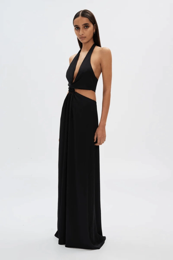 Layered-Sleeve The Wander Satin Gown Black