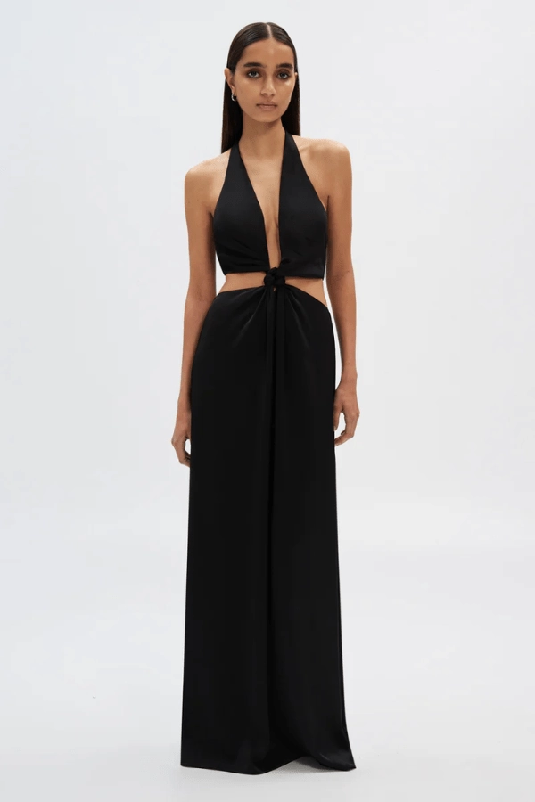 Shiny Zip The Wander Satin Gown Black