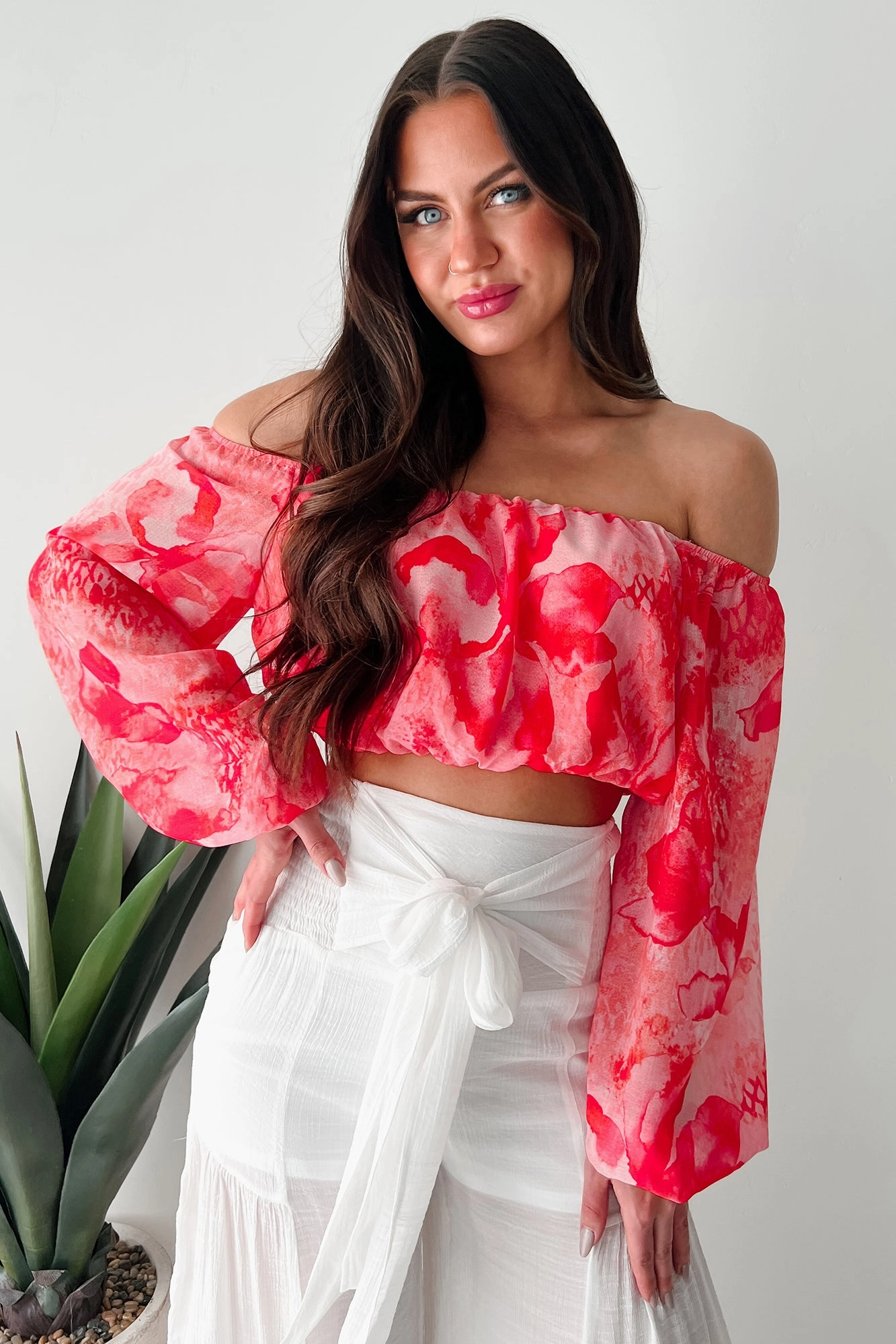 Polished To Perfection Off Shoulder Crop Top (Red Magenta) Athletic Look FrenchTerry