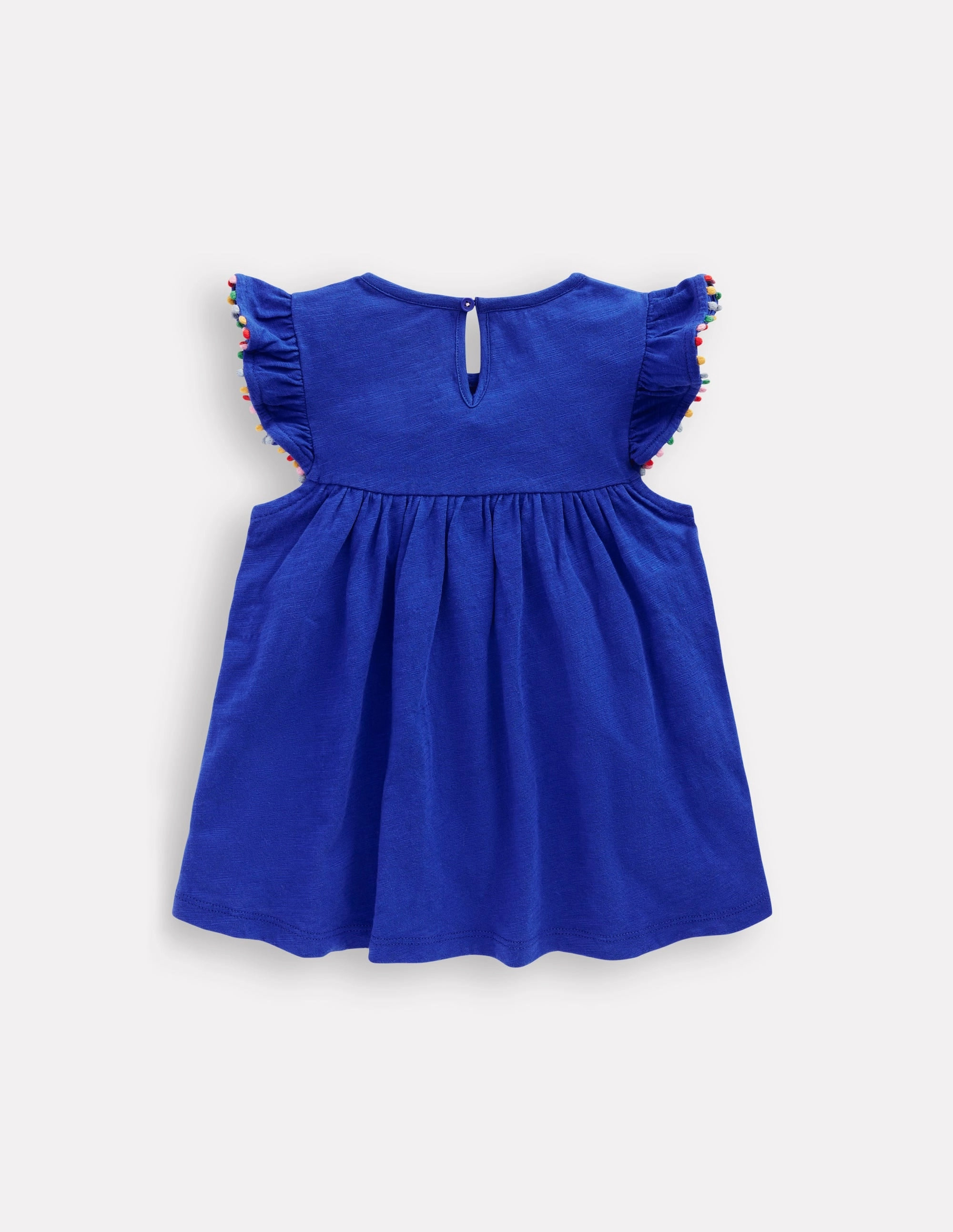 Frill Sleeve Pom Top-Bright Blue Cool Fabric