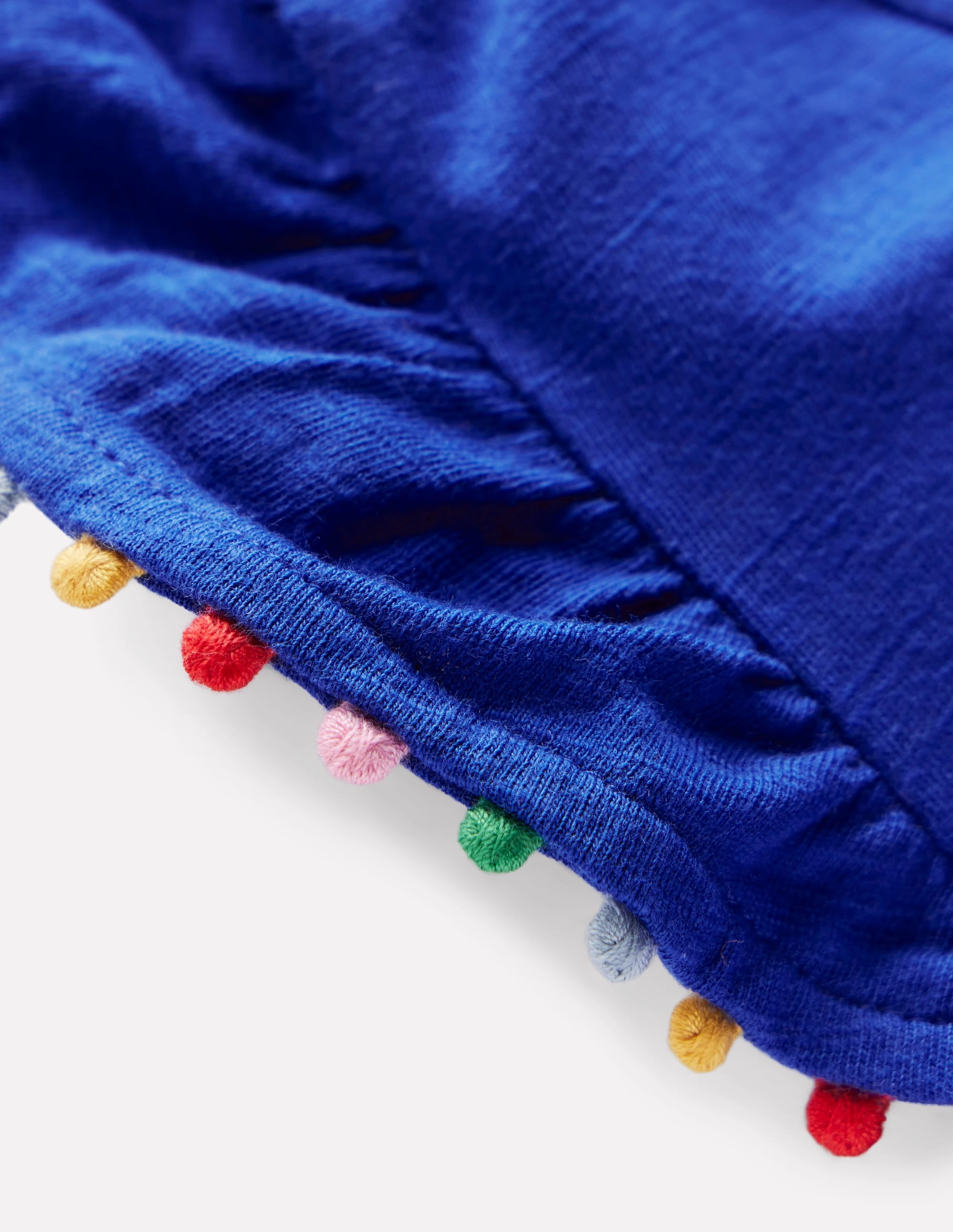 Frill Sleeve Pom Top-Bright Blue Noise Reduced Zipper