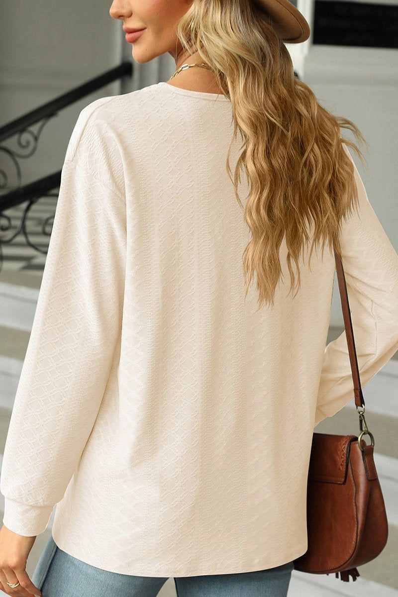 AdvancedAirflowChannels BUTTON DECKED V NECK PATTERN STITCHED BLOUSE