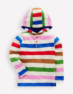 Microfiber Material Flexible Material Button Down Hoodie-Gallery Blue Multi Stripe