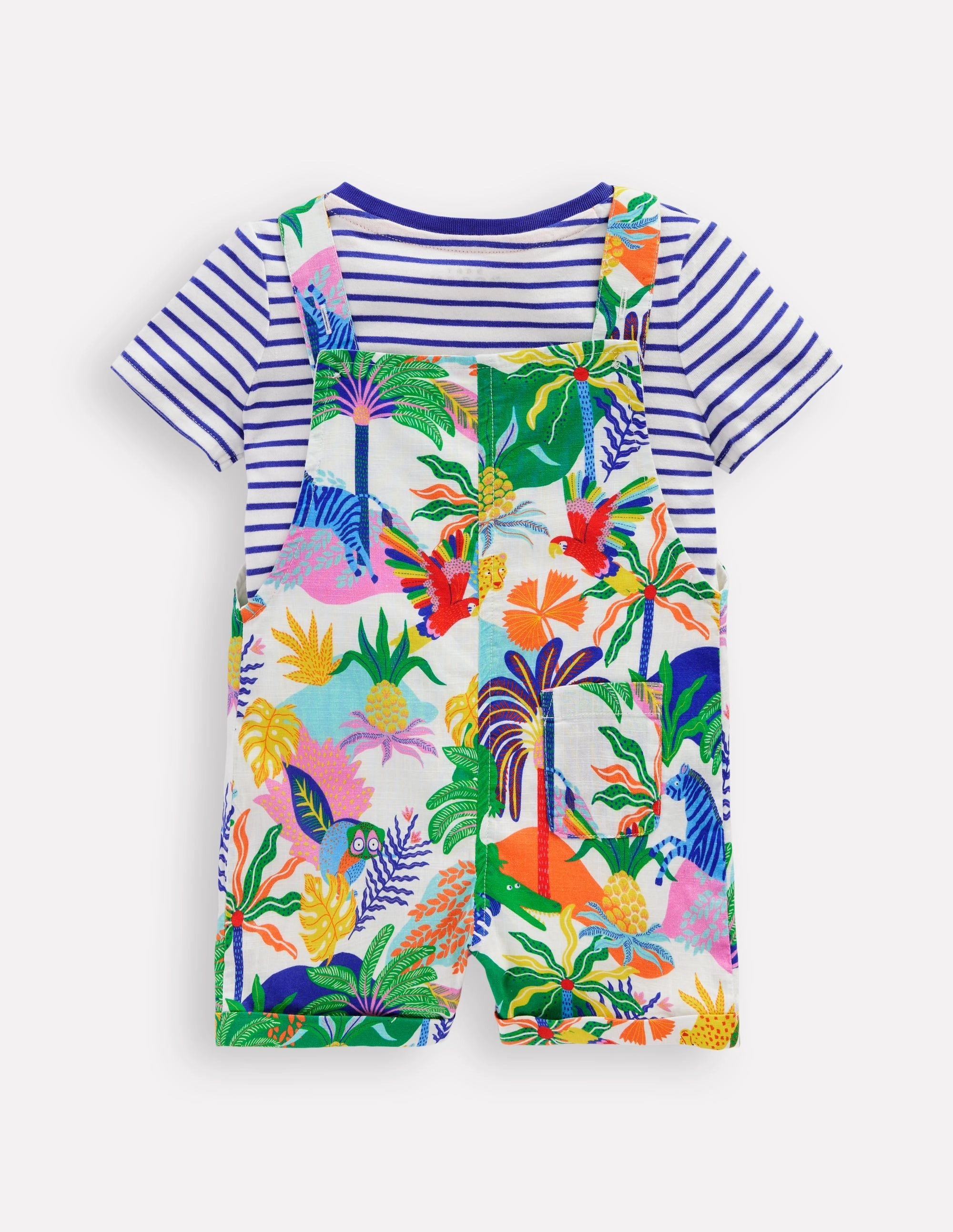 Button Dungaree Set-Coconutmilk Multi Jungle Beach Retro Modern Gym