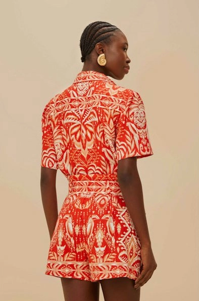 Tropical Tapestry Romper Red Mini-Length