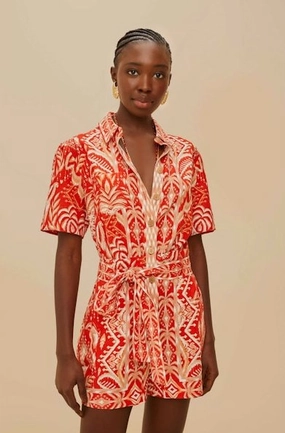 Birthday-Celebration Tropical Tapestry Romper Red