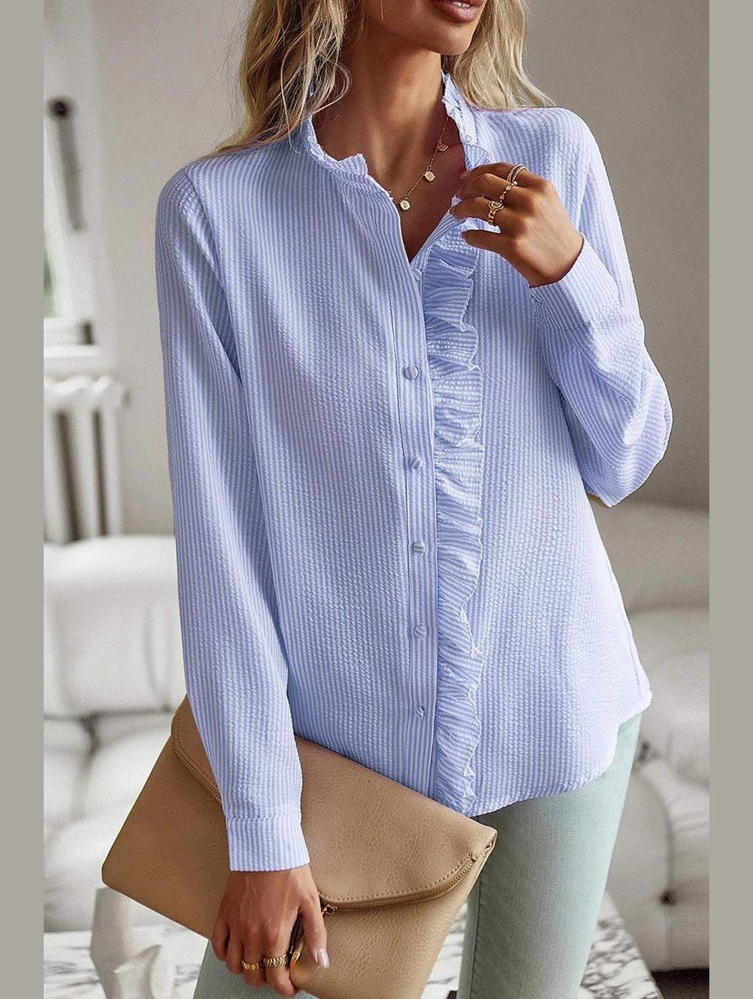Thermoregulating Fabric High Collar Option BUTTON UP LACE STRIPE SHIRT