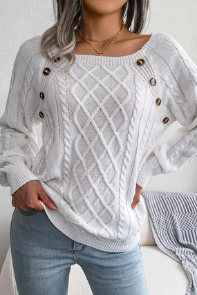 CABLE KNIT BUTTON DETAILED PULLOVER SWEATER MoistureWicking Fabric Lightweight pullover