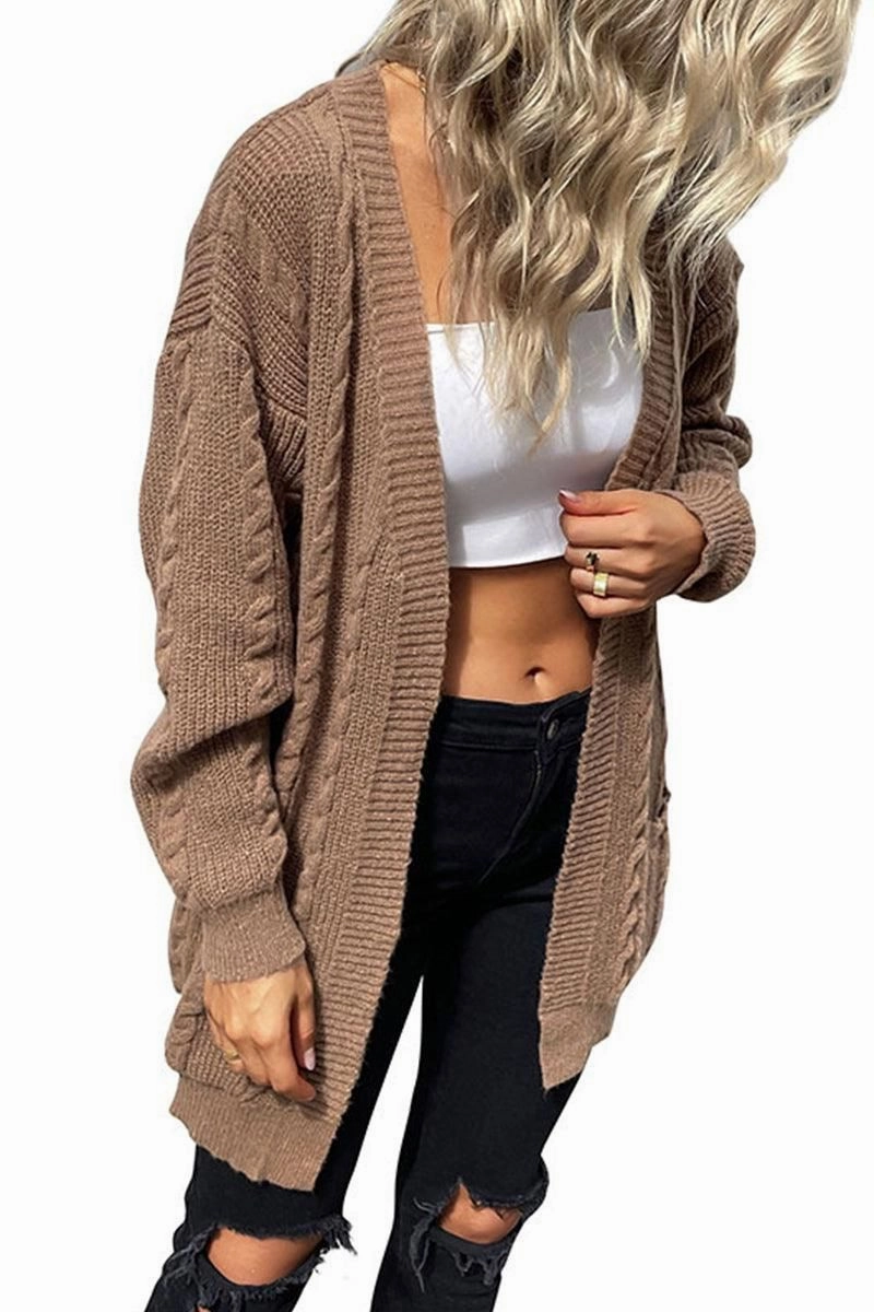 CABLE KNIT OPEN FRONT MIDI LENGH CARDIGAN Sustainable Textile Cozy Wear