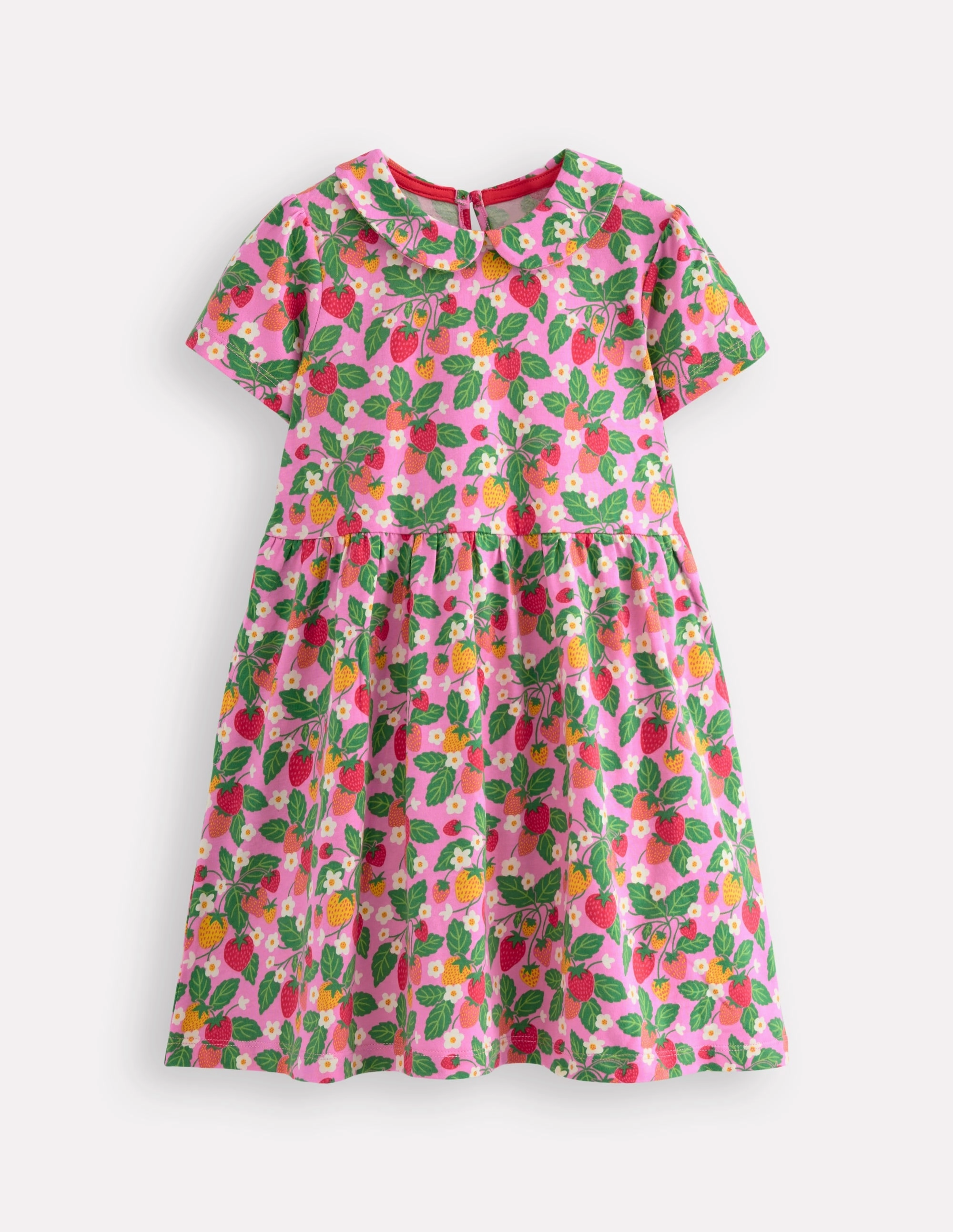 Peter Pan Collar Jersey Dress-Cosmos Pink Strawberry Patch Sophisticated Line Light Shape