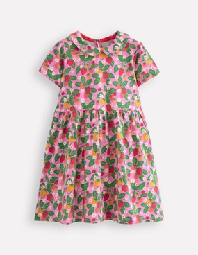 Peter Pan Collar Jersey Dress-Cosmos Pink Strawberry Patch Sophisticated Line Light Shape